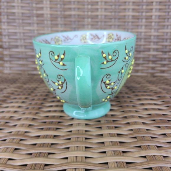 Yokohama Studio Footed Cup Floral Mug Pineapple Green Yellow Hand Painted - Picture 7 of 13